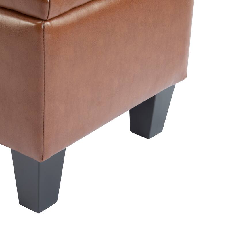 Roomfitters Tufted Storage Ottoman Bench, Faux Leather Upholstered Seat with Wood Legs, Entryway or Bedroom Use