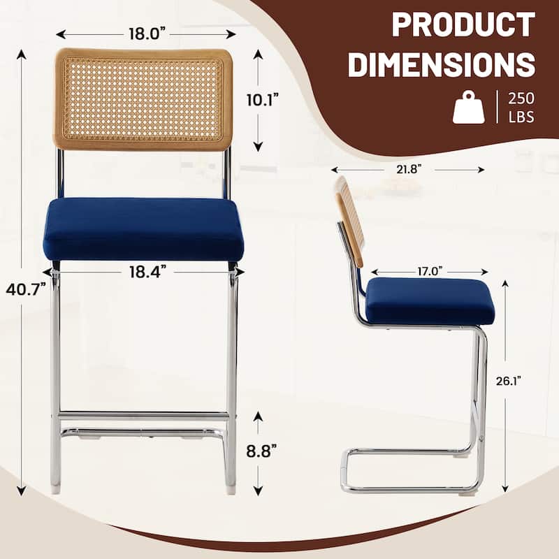 Set of 3 Counter Height Bar Stools with Woven Rattan Back and Footrest for Kitchen Island - 26" H