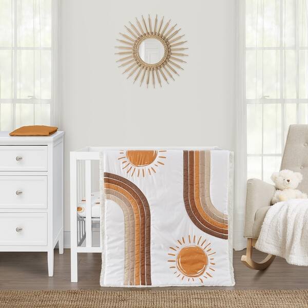 slide 2 of 6, Sweet Jojo Designs Rainbow Vintage Boho Sun Boy Girl Gender Neutral Unisex 3pc Mini Crib Bedding Set Orange Bohemian Desert Arch