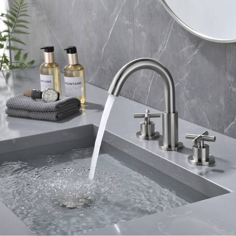 Luxury Gold / Nickel / Black 360 Swivel Bathroom Faucet Widespread with 2 Cross Handles