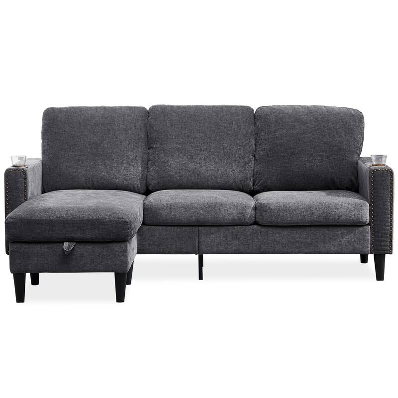 Modern Design Chenille 3 Seat L-Shape Sectional Sofa with Storage Chaise for Apartment, Studio, Office,Living Room,L shape