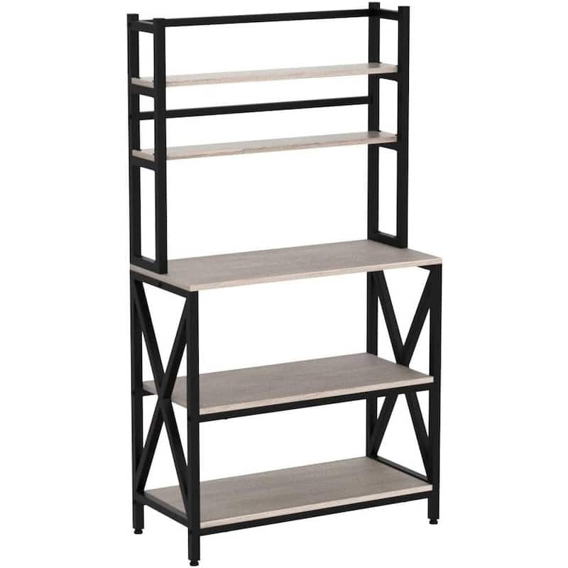 Wood Metal 5-Tier Adjustable Bakers Rack for Kitchen and Living Room Storage - 16"D x 35.5"W x 64.5"H