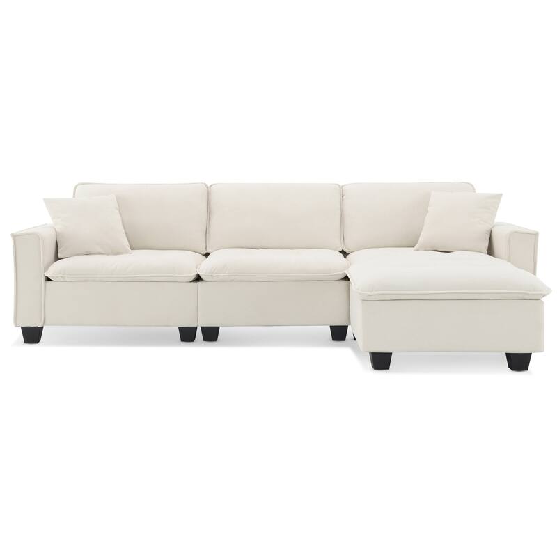100" L-Shaped Convertible 4-Seat Sectional Sofa with Removable Ottoman and Matching Pillows, Ideal for Living Room