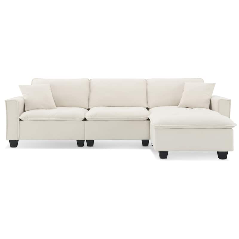 Modern Tufted Sectional Sofa with Luxurious Suede Fabric & Reinforced Legs - 4 Seat Sofa with Ottoman
