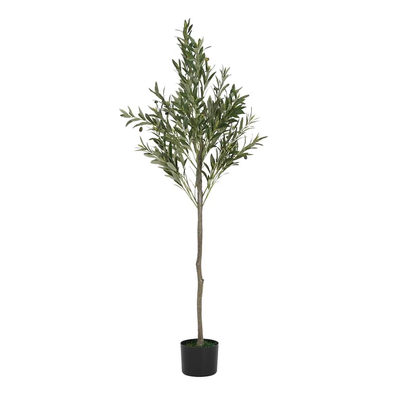 66" Artificial Olive Tree with Black Plastic Pot, 31" W x 31" D x 66" H