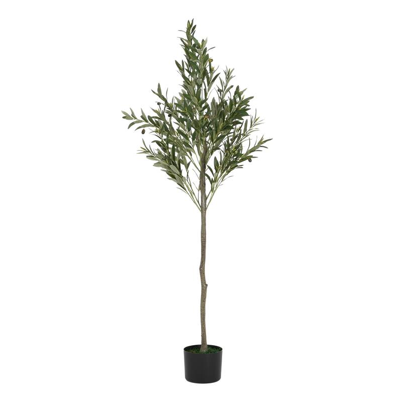 Roomfitters 66'' Artificial Olive Tree, Tall Faux Indoor Plant with Black Plastic Pot for Home Decor, Green