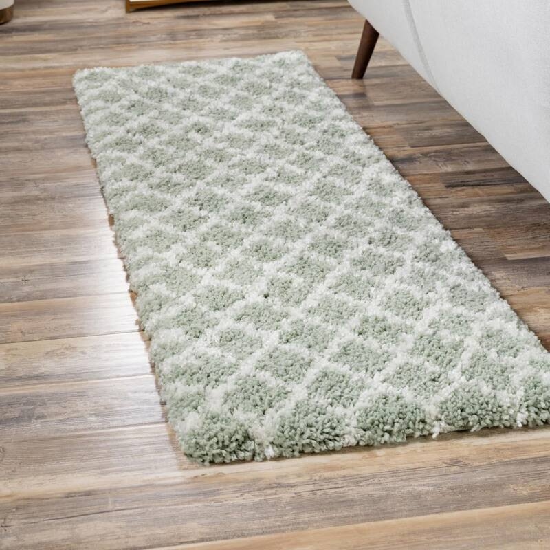 Shag Shoploni Collection Area Rug - 3'3"x16'5" - White Cyan