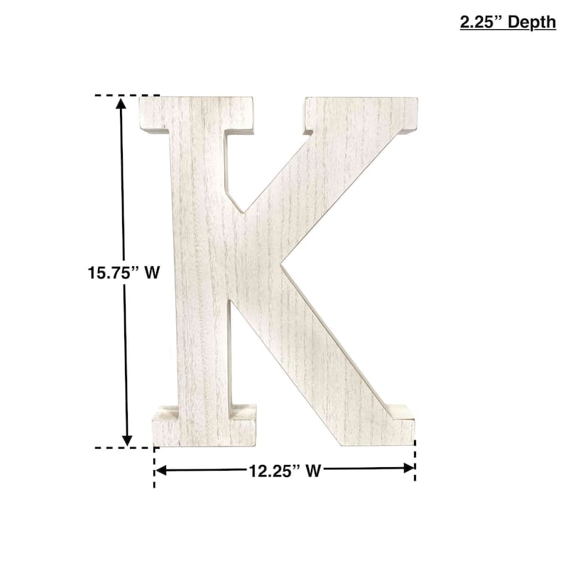 16" Distressed White Wash Wooden Initial Letter K Sculpture