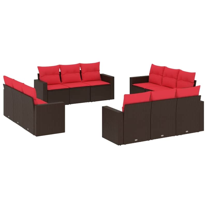 vidaXL Patio Sofa Set with Cushions Outdoor Conversation Furniture Poly Rattan - 25.8" x 24.4" x 27.2"