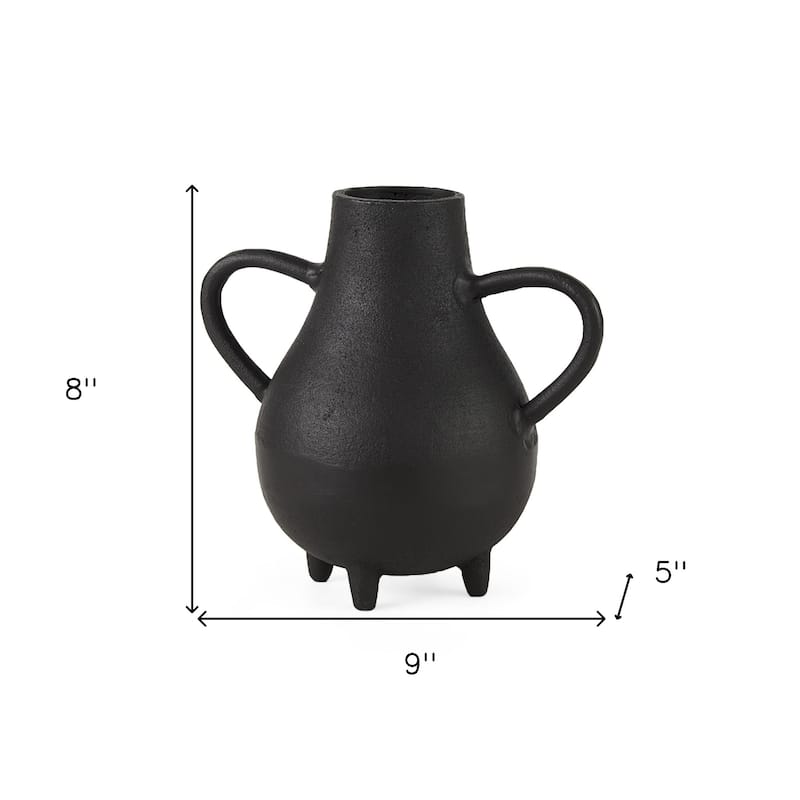 HomeRoots 8" Black Two Handle Ceramic Jug Vase - 5"W x 9"D x 8"H