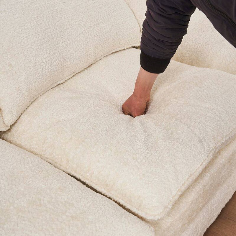 Modern Upholstered Deep 3-Seat Sofa Couch with Ottoman
