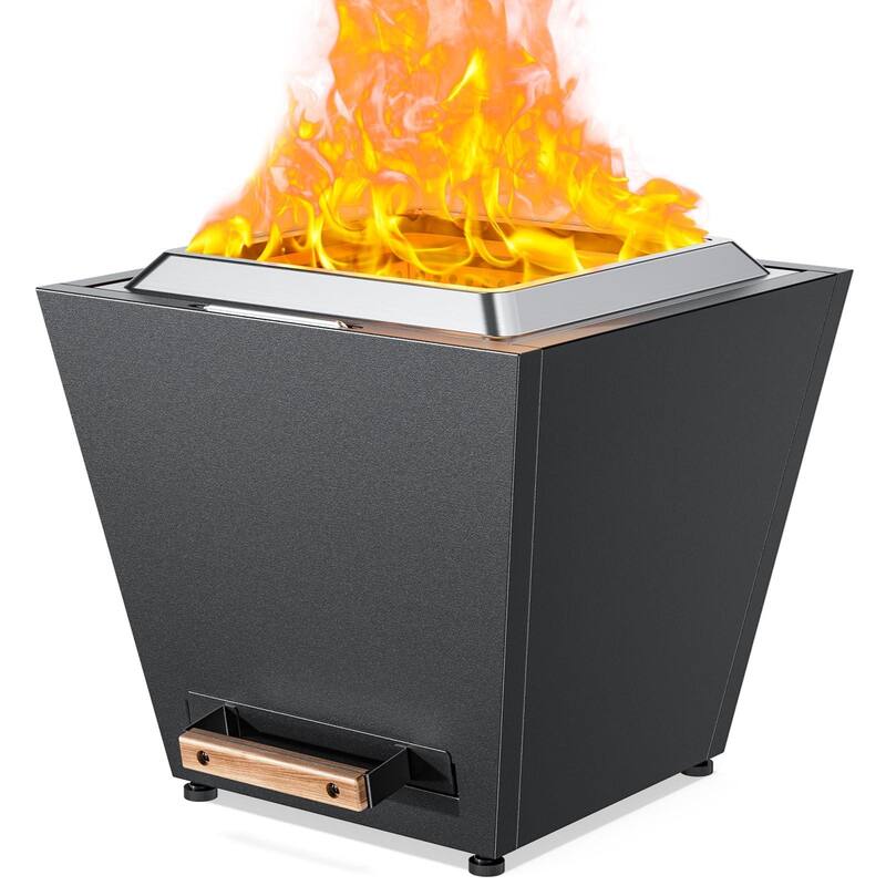 Cyberpit One 20 inch Smokeless Fire Pit, Wood Burning Fireplaces w/ Pull-Out Ash Pan, Portable Outdoor Firepits - Black