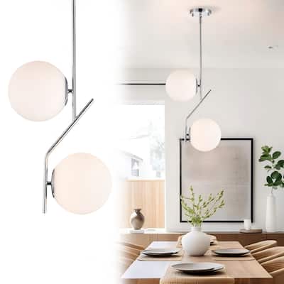 Large Modern Orb Mid Century Pendant Light with White Globe Glass