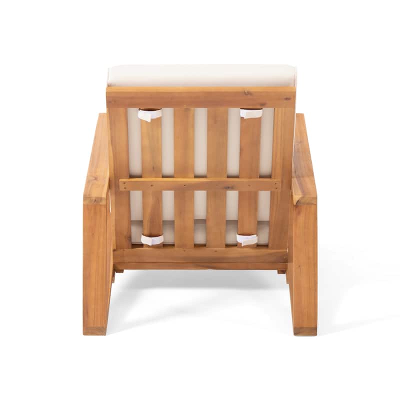 Roomfitters Mid-Century Acacia Wood Lounge Armchair with Cushions, Patio Seating Furniture