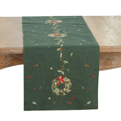 Embroidered Wreath Table Runner - 16"x70"