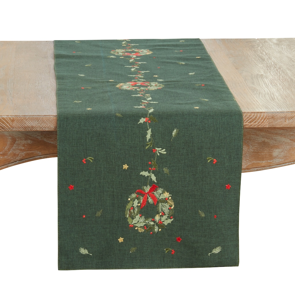 Embroidered Wreath Table Runner - 16"x70"