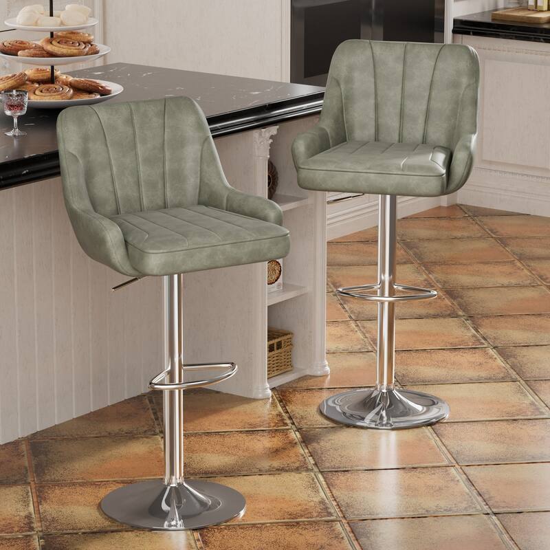 Adjustable Armless Swivel PU Leather Bar Stools Chrome Air Lift Counter Height Stools Set of 2 - Grey