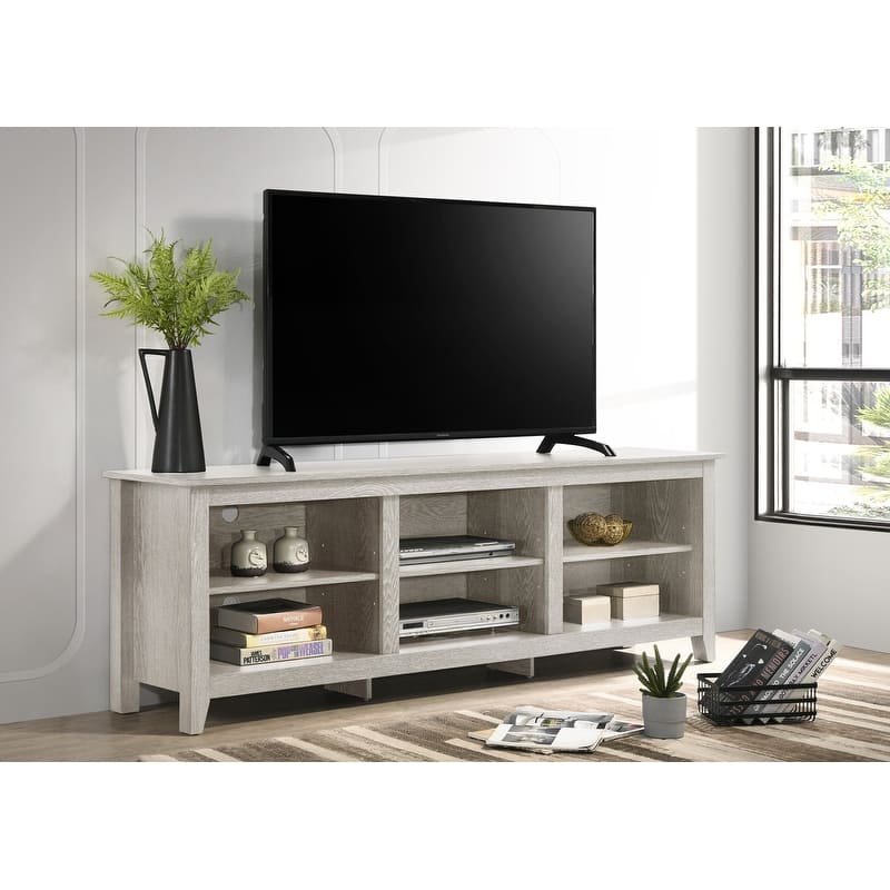 70"W TV Stand with Open Shelves and Cable Management - Light Gray