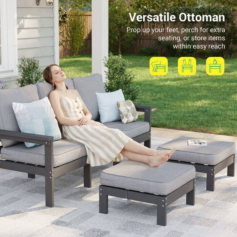 HIPS Outdoor Sofa Set with 3.9 Inch Cushions & Ottoman (Set of 5)