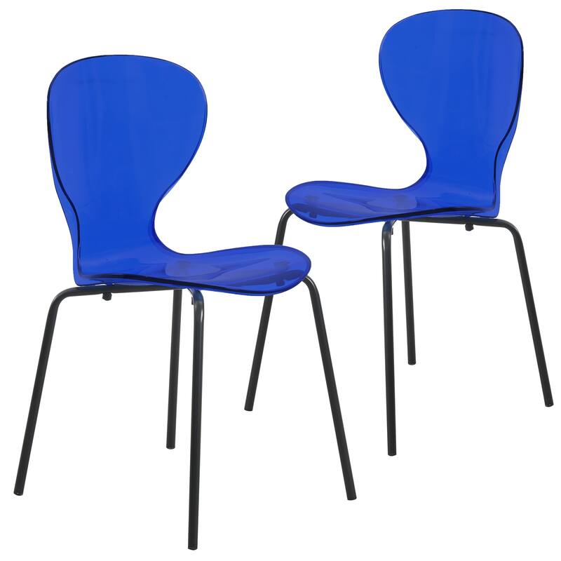 Stackable Plastic Dining Chair Transparent Set of 2 Modern Accent Side Chair for Indoor and Outdoor - Transparent Blue