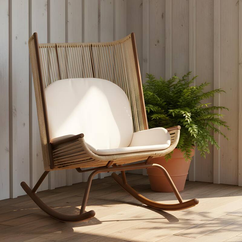 Christopher Knight Home - Modern Outdoor Rocking Chair with PE Rattan and Accent Side Table Set