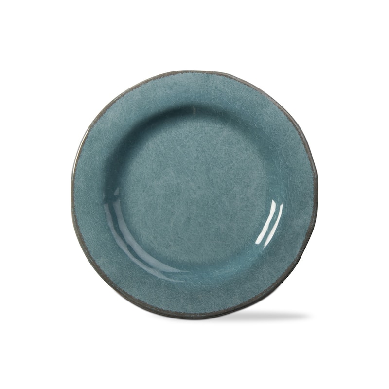 9"x9" Veranda Cracked Glazed Solid Wavy Edge Melamine Dinnerware Salad Plate Dishwasher Safe Indoor Outdoor Blue