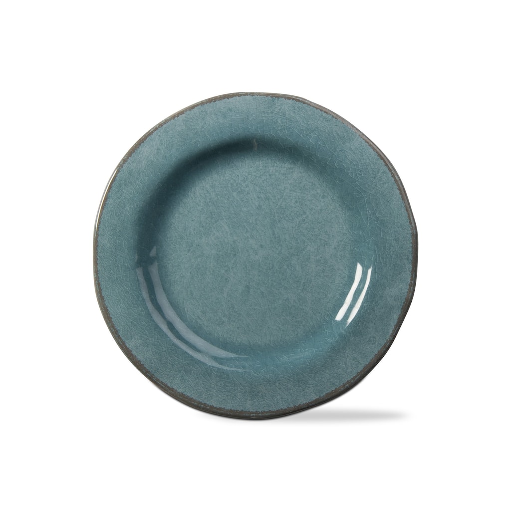 9"x9" Veranda Cracked Glazed Solid Wavy Edge Melamine Dinnerware Salad Plate Dishwasher Safe Indoor Outdoor Blue