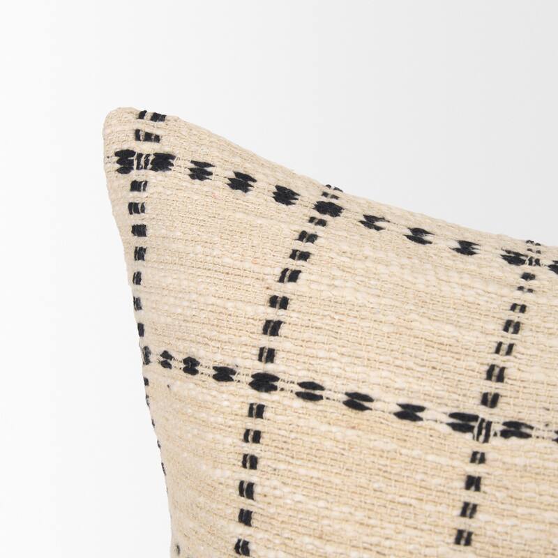 Jaela Beige and Black Striped Checkered Decorative Lumbar Pillow Cover