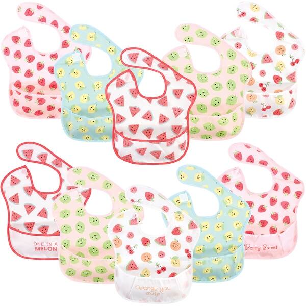 slide 1 of 1, Hudson Baby Infant Girl Waterproof Polyester Bibs 10pk, Cute Fruit, Feeder - Cute Fruit