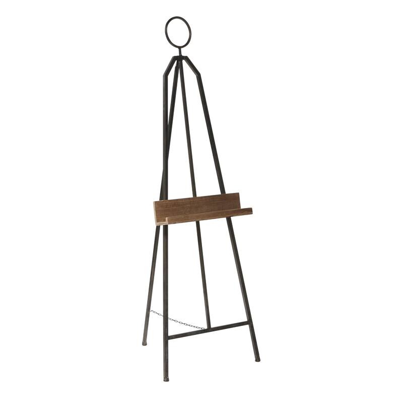 Black Metal Extra Large Adjustable Display Easel with Chain Support and Wood Tray