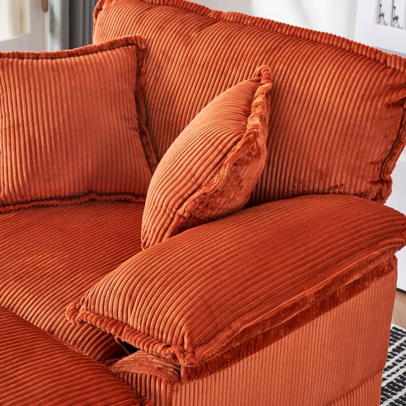 Corduroy Single Sofa Sets with Ottoman and 2 Toss Pillows, Deep Seat Design