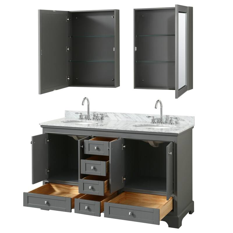 Deborah 60-inch Dark Gray Double Vanity, Oval Sinks, Med Cabs