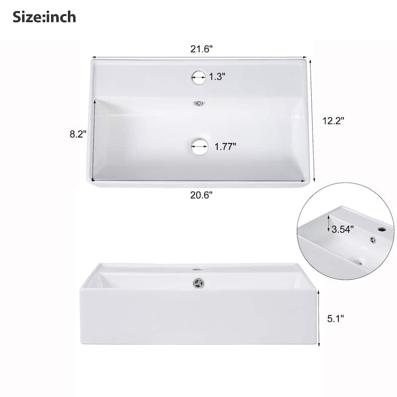21.6" Floating Bathroom Vanity with Ceramic Sink - Left-Side Storage, Space-Saving for Small Bathrooms