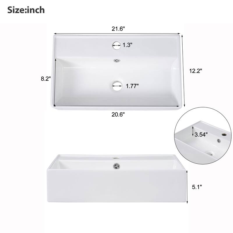 Floating Bathroom Vanity Cabinet with Sink & Left Side Storage, Black - 21.6 Inch