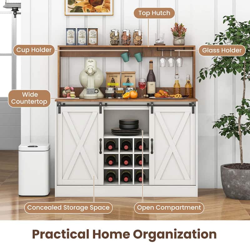 Costway 47.5" Farmhouse Coffee Bar Cabinet with Charging Station Glass - See Details