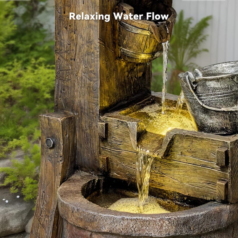 Vbal Hand Crafted Rustic Well Pump and Bucket Water Fountain with LED Lights