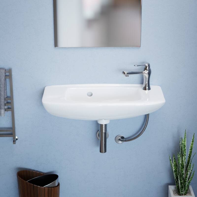 Edgewood Wall Mount Sink 20" White Ceramic Rectangular Sink with Overflow and Single Faucet Hole, (Set of 2) Renovators Supply