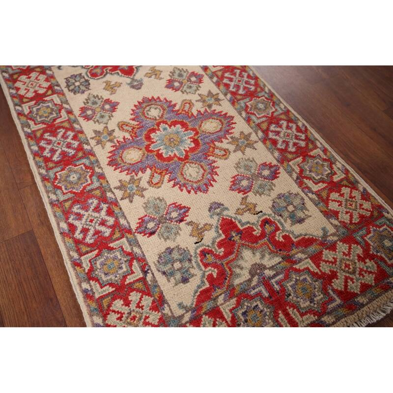 Geometric Kazak Oriental Foyer Rug Handmade Traditional Wool Carpet - 1'10" x 3'2"