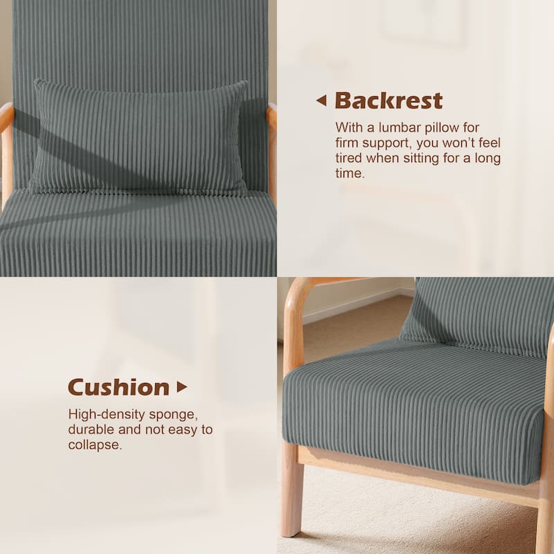 25" W Mid Century Upholstered Wood Accent Chair with Pillow set of 2