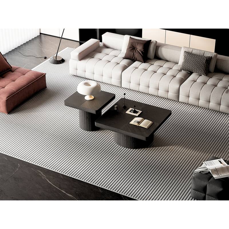 Modern Wood Coffee Table with Cylindrical & Fluted Pedestal