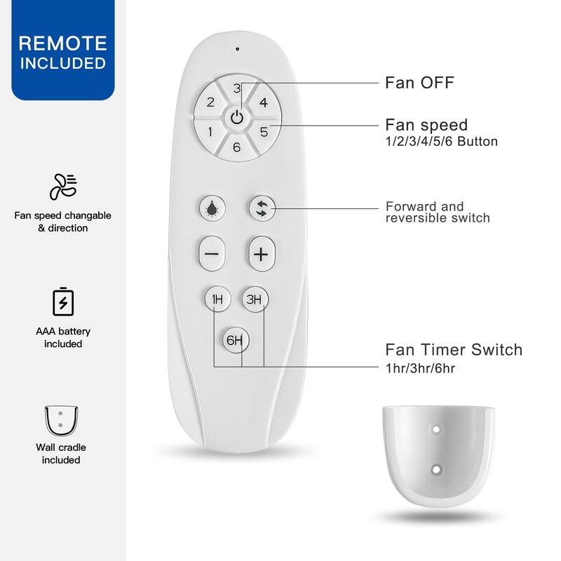 52Inch Ceiling Fan without Light, 6 Wind Speeds with Remote Control for Living Room and Patio