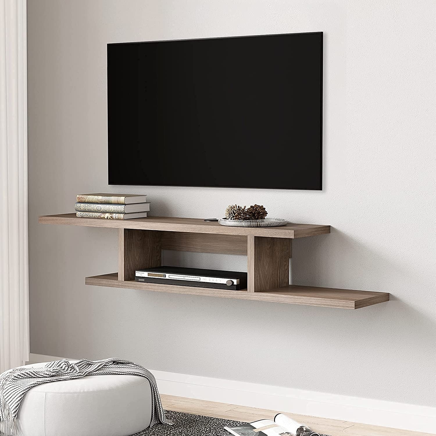 Fitueyes floating tv shelf wall mounted media console outlet entertainment storage shelf modern tv stand board rack ds211801wb