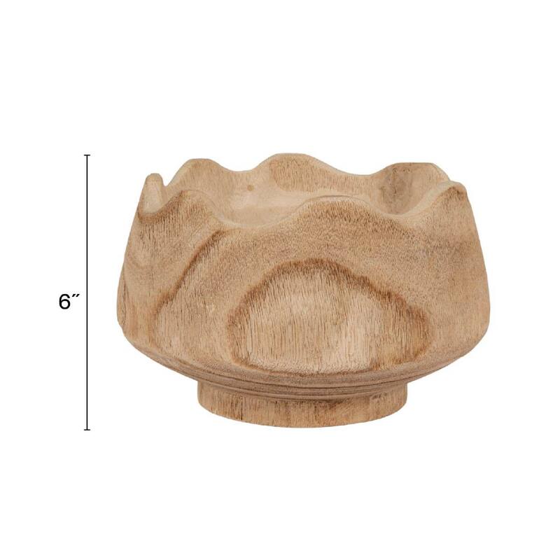 Scalloped Edge Paulownia Wood Decorative Bowl - 9.85"L x 9.85"W x 5.91"H