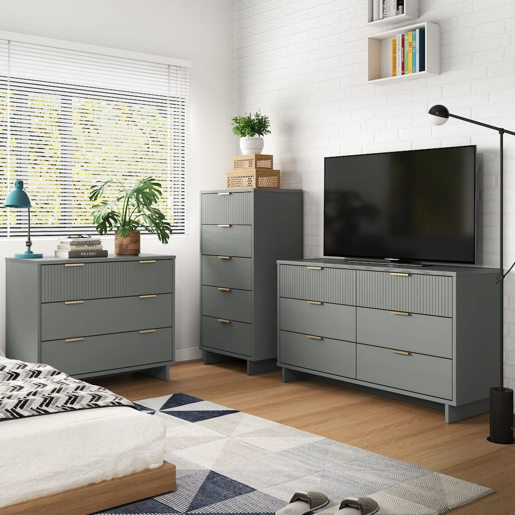 Manhattan Comfort 3-Piece Granville Modern Solid Wood Tall Chest Double Dresser Set