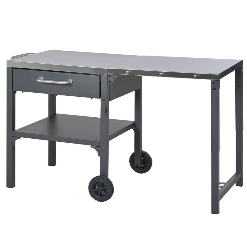Portable Foldable Outdoor Kitchen Prep Station, BBQ Grill Cart with Expandable Top and Storage for Patio