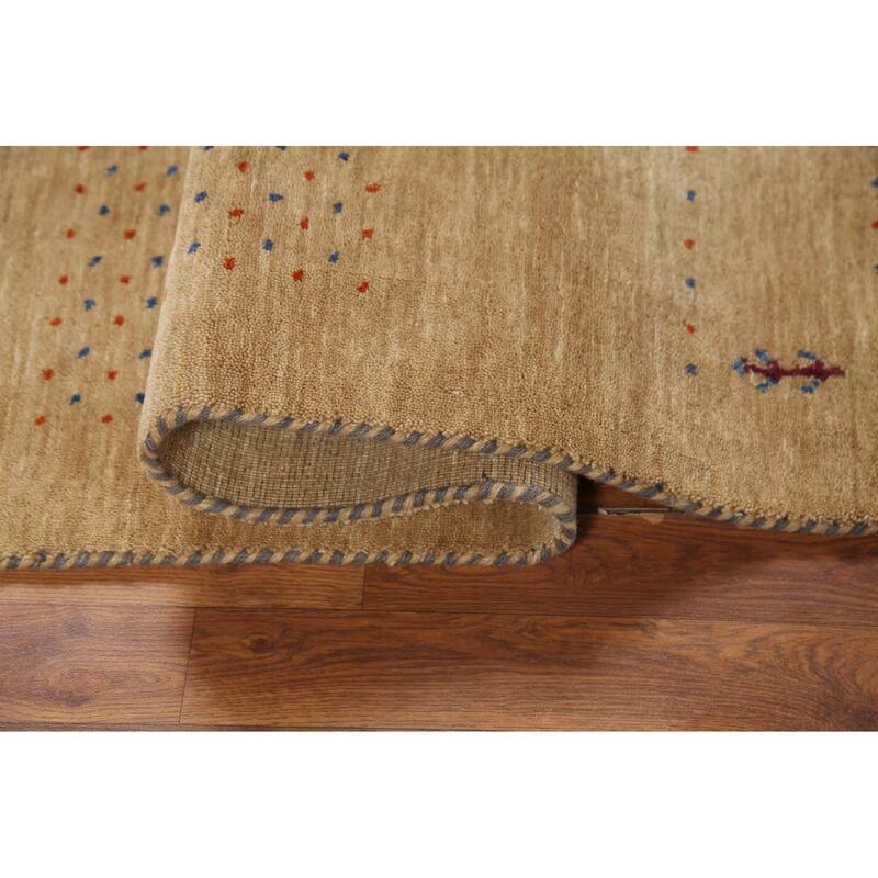 Tribal Yellow Gabbeh Accent Rug Hand-Knotted Wool Carpet - 3'11"x 5'10"