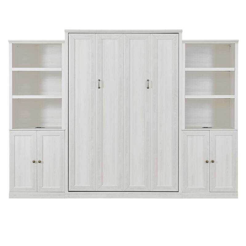 Half Self-Close and Open Murphy Bed with 2 Side Cabinet Storage Shelf