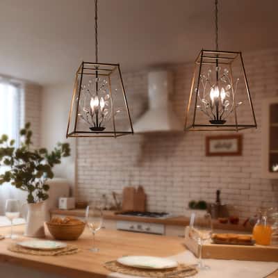 Malryn Mid-Century Modern 3-Light Lantern Geometric Crystal Chandelier for Dining Room