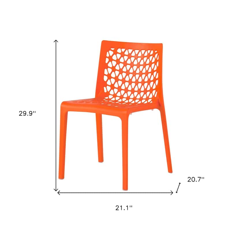HomeRoots Set of Two Orange Heavy Duty Plastic Outdoor Stacking Dining Chairs