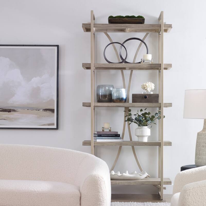 Uttermost 22902 Sway 42" Wide Metal and Wood Etagere Bookshelf